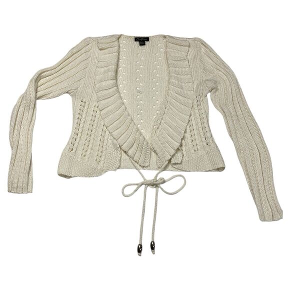 Cartise Cropped Cardigan Boutique Style Sweater Wrap Knit Juniors Large Ruffle - Picture 5 of 14